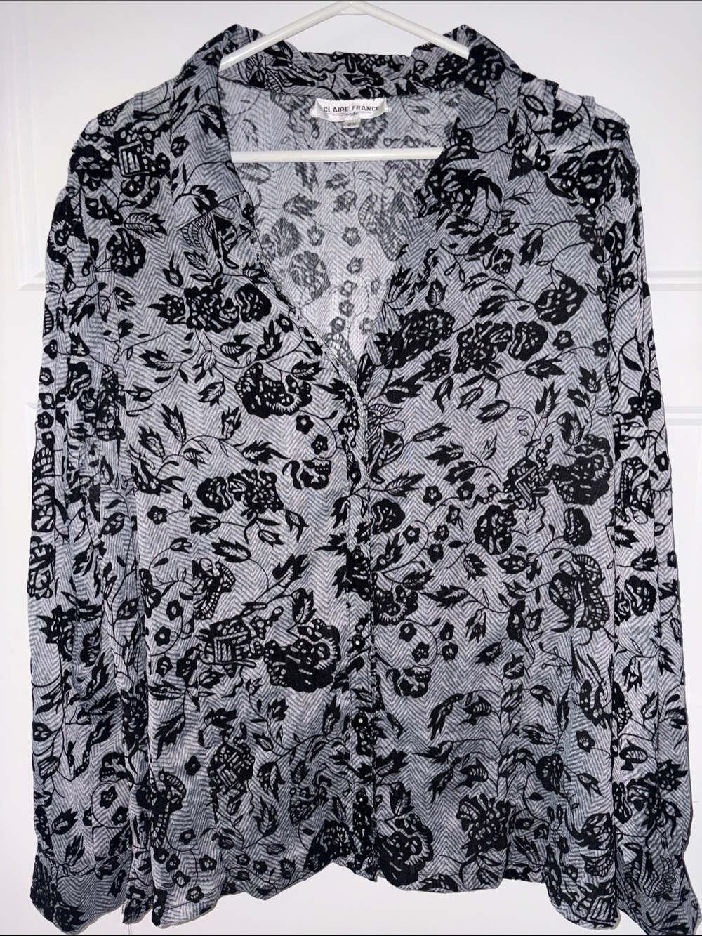 Black Floral Button-Front Blouse